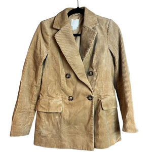 H&M Tan Corduroy Double Breasted Blazer